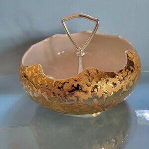 MCM 6"w Candy Dish Hand Painted 22K Gold with Handle